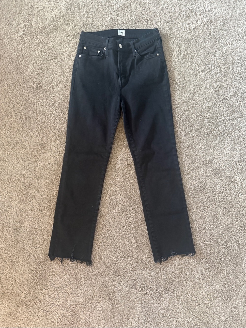EDWIN USA Bree High Rise Straight Ankle Jeans Black Raw Hem
